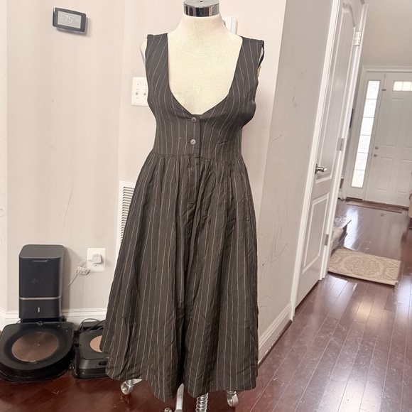 Vintage Dresses & Skirts - Vintage Japanese Tailored Pinstriped Pinafore Dress Sz S
